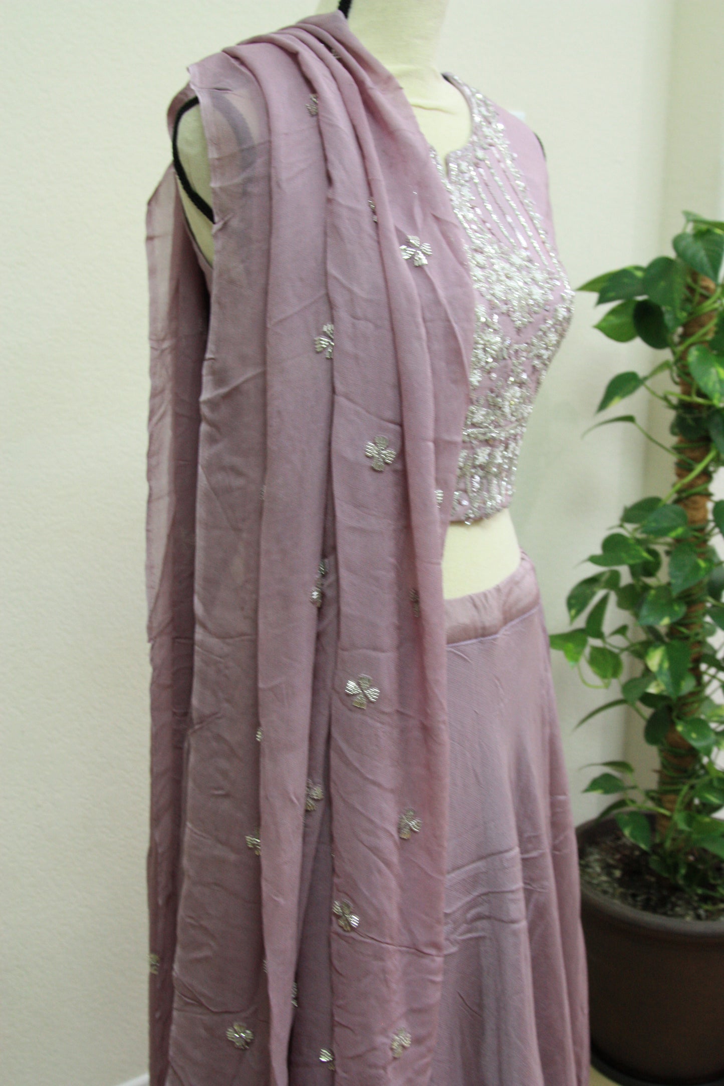 Lilac Ready-Made Choli with Silver Cut Dana Work