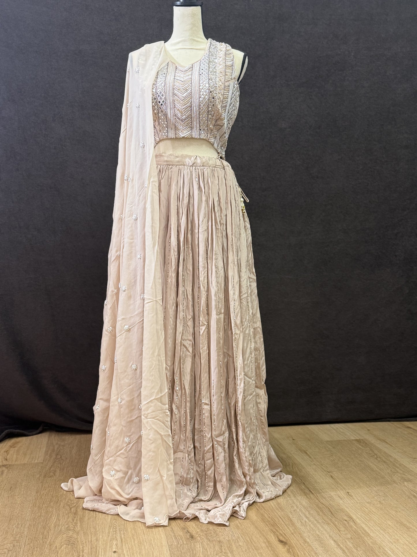 Beige Ready-Made Choli Lehenga with Cut Dana Work
