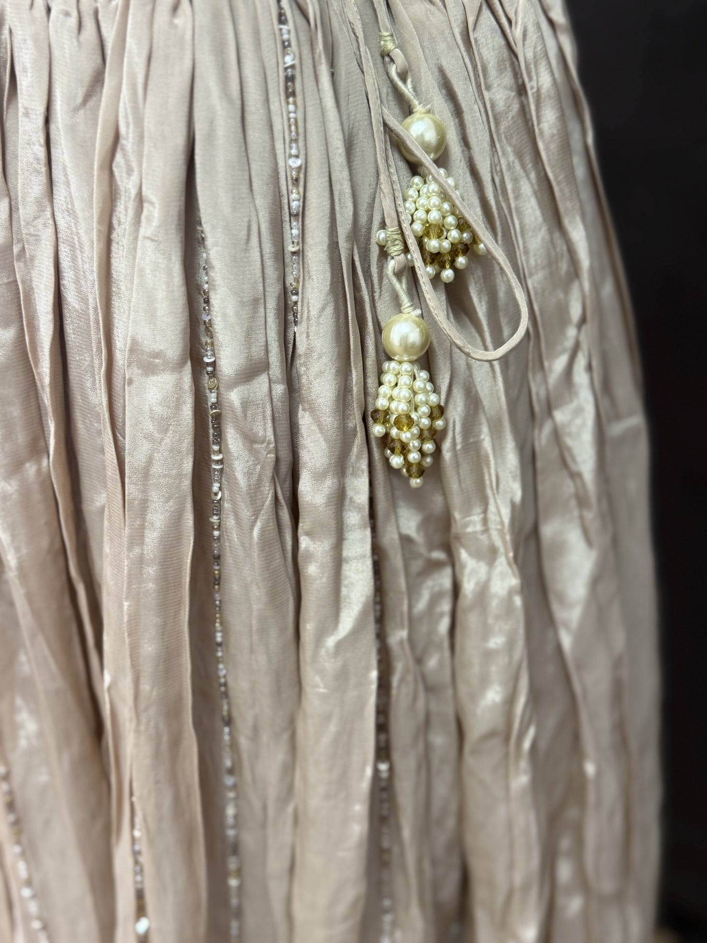 Beige Ready-Made Choli Lehenga with Cut Dana Work