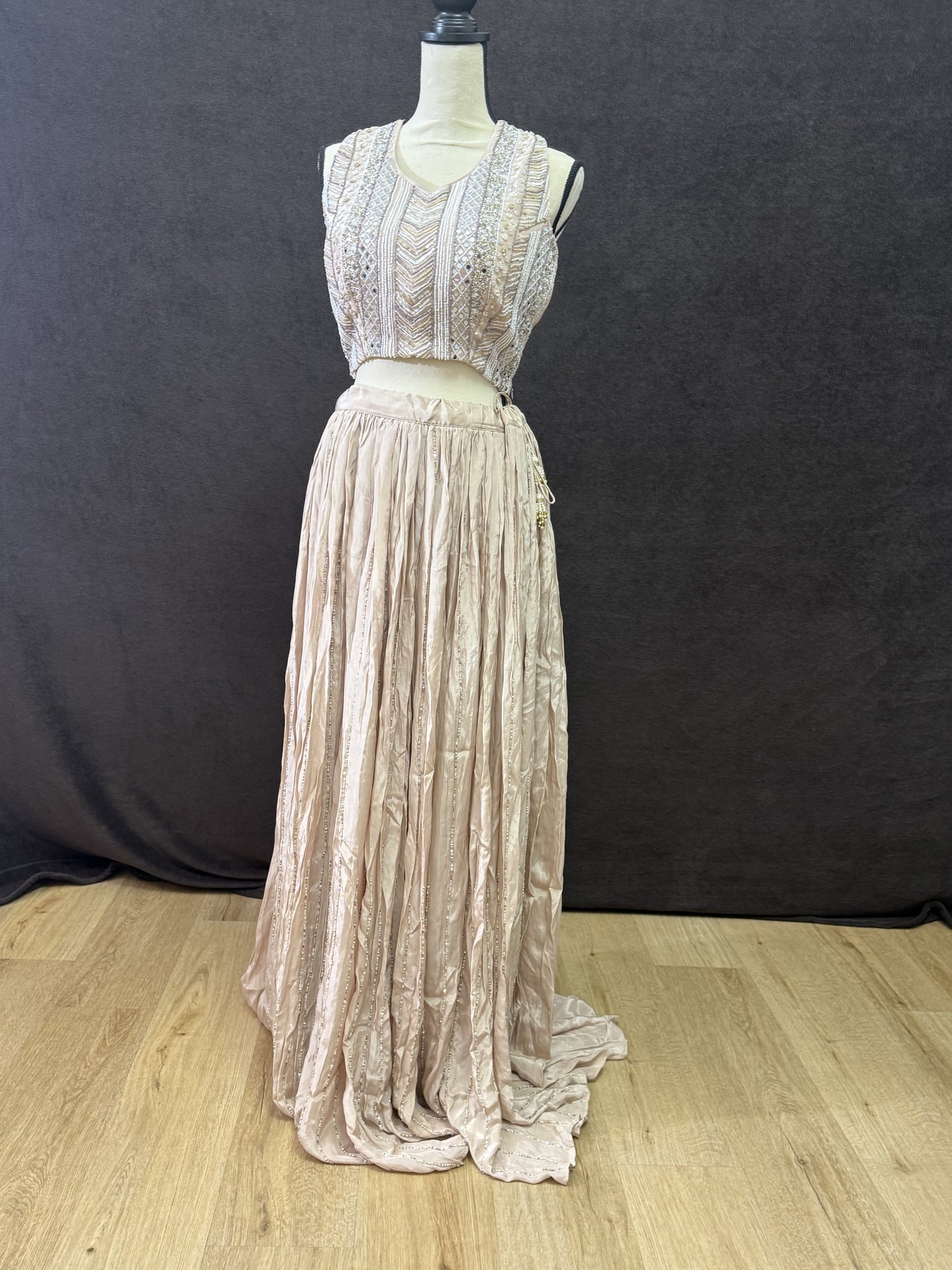 Beige Ready-Made Choli Lehenga with Cut Dana Work