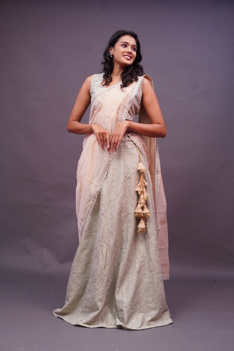 Light green chikankari with tissue duppatta