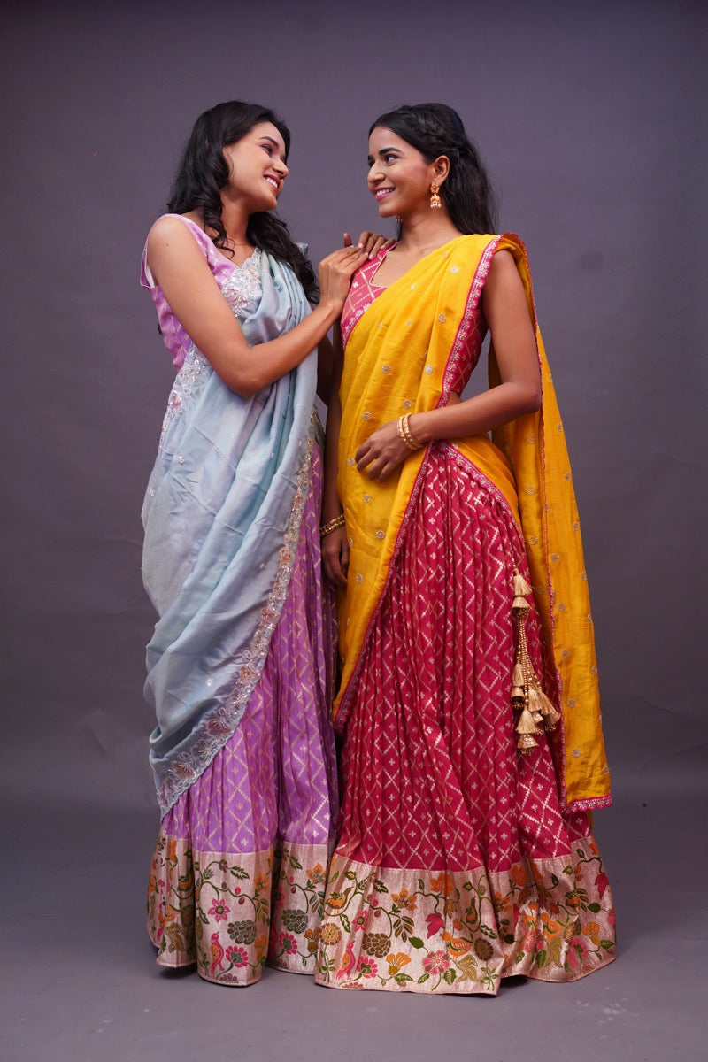 Lavender Crepe tissue Lehenga with Paithani pattern border