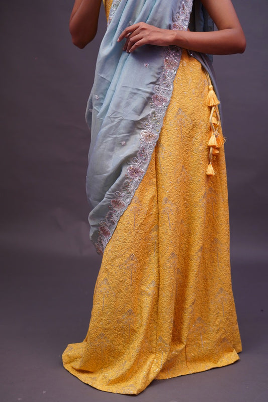 Light Yellow chikankari with tissue duppatta