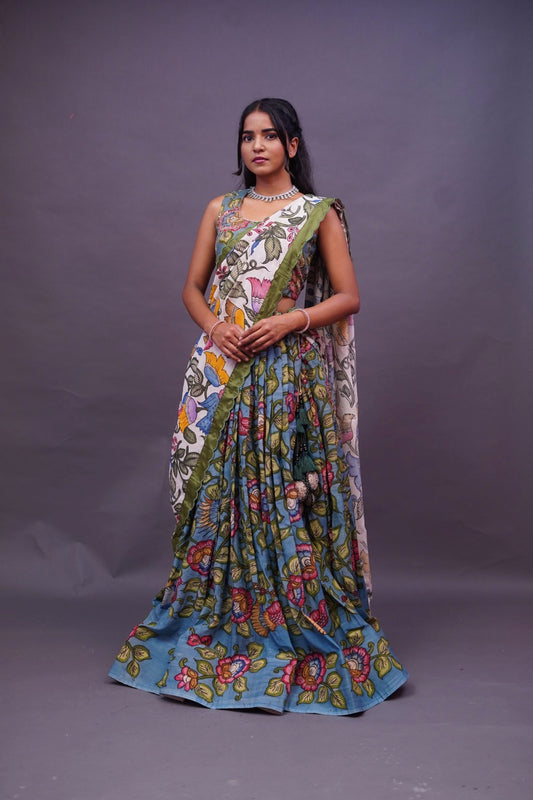 Green KalamkariLehenga