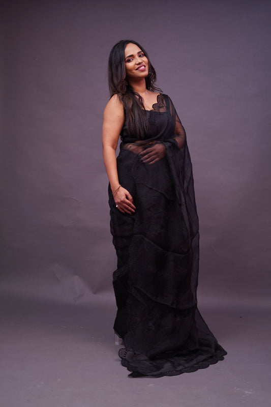 Aari Work Black Organza Saree