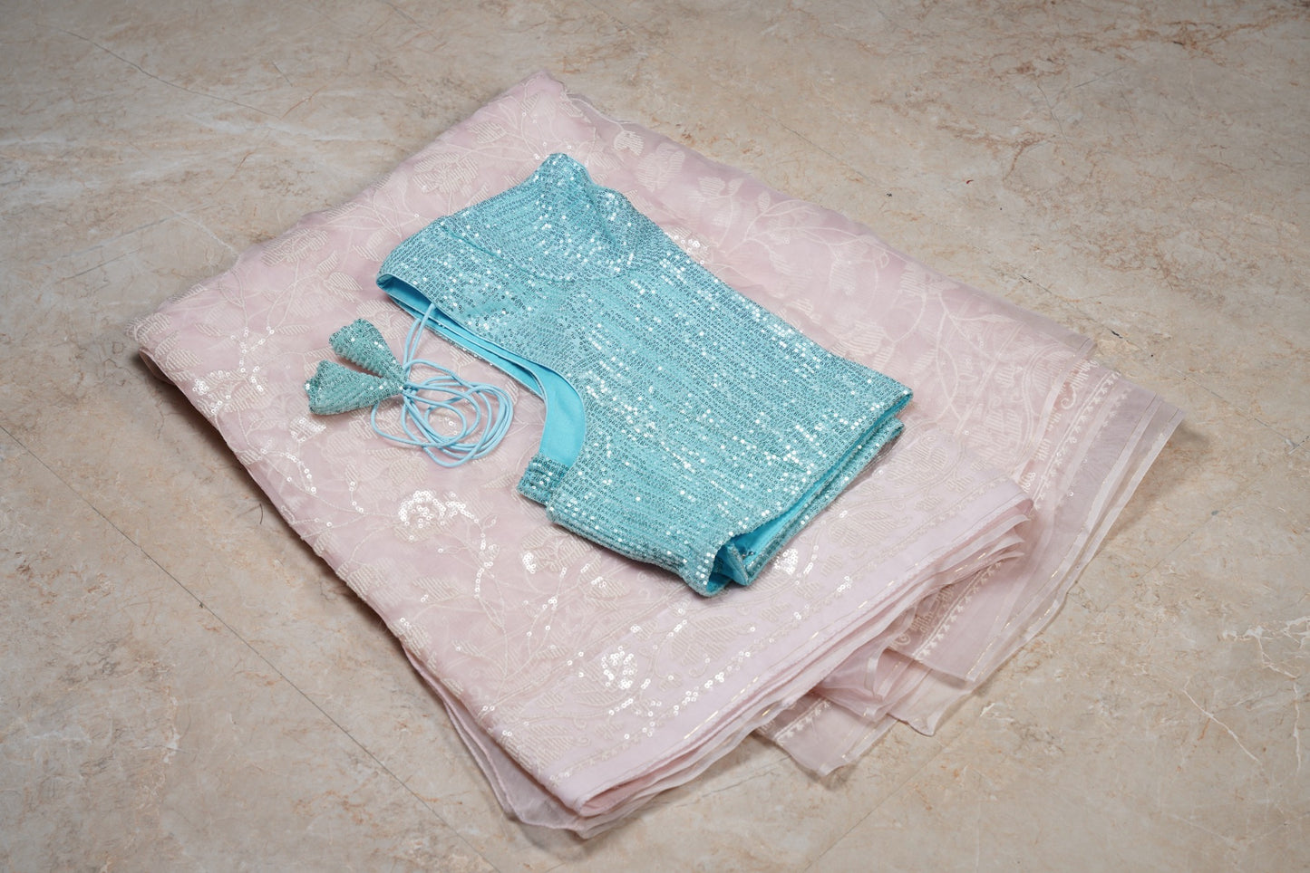 Organza Cutdana Baby Pink Saree