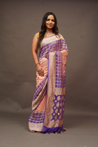 Purple Peach Bandhani Banaras Georgette Saree