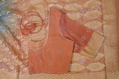 Grey and Yellow Bandhani Banaras Georgette Saree