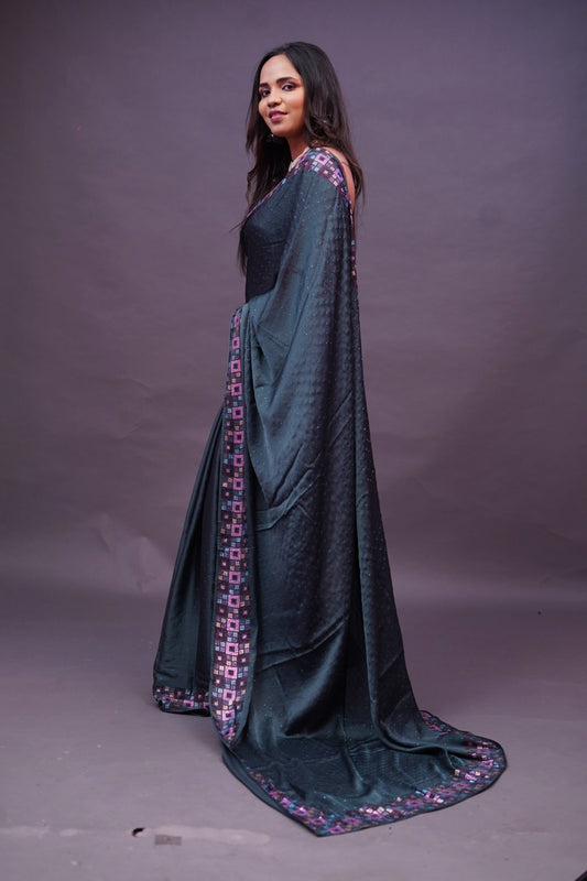 Swarovski Bottle green Saree