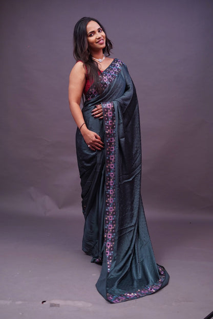 Swarovski Bottle green Saree