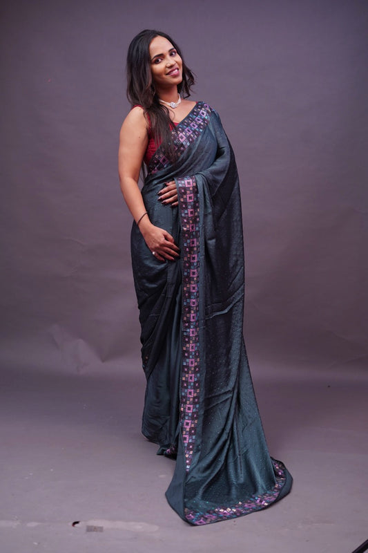 Swarovski Bottle green Saree