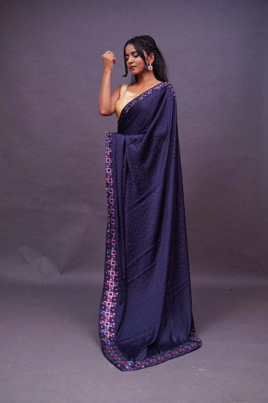Swarovski Ink Blue Saree