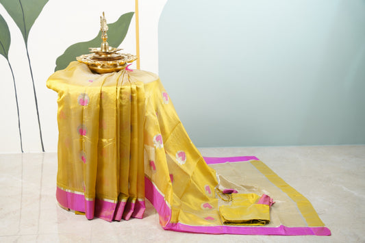 Mustard with Pink Border Saree