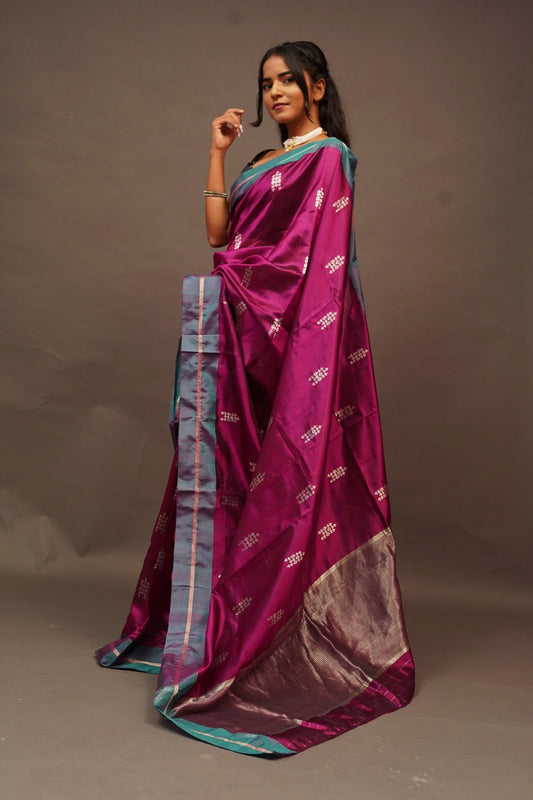 Purple Color Saree wuth Butti and Blue border