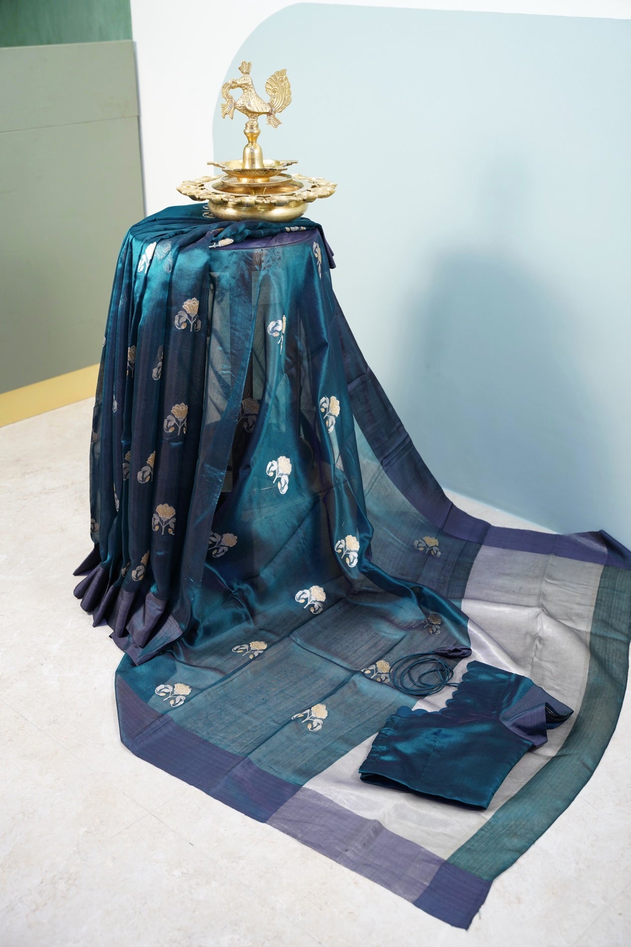 Dark Green Chanderi Saree with Mashru Border