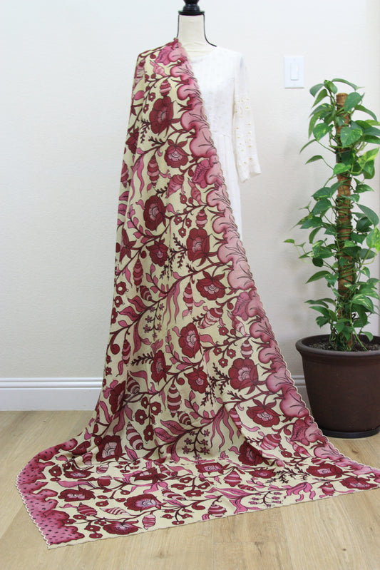 Kalamkari Cotton Dupatta with Floral Design