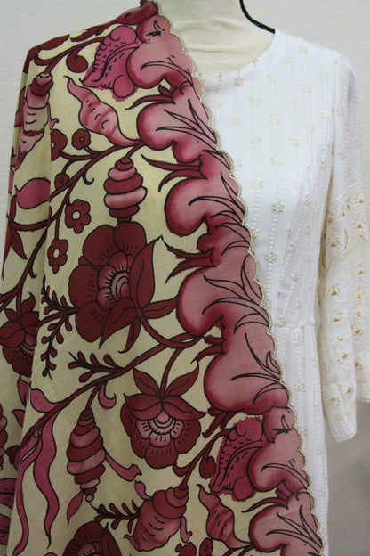 Kalamkari Cotton Dupatta with Floral Design