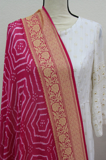 Pink georgette Bandhani dupatta