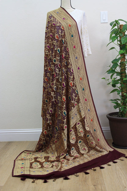 Greyish blue Banarasi Georgette Bandhani Dupatta with Meenakari Work