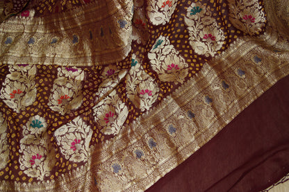 Greyish blue Banarasi Georgette Bandhani Dupatta with Meenakari Work