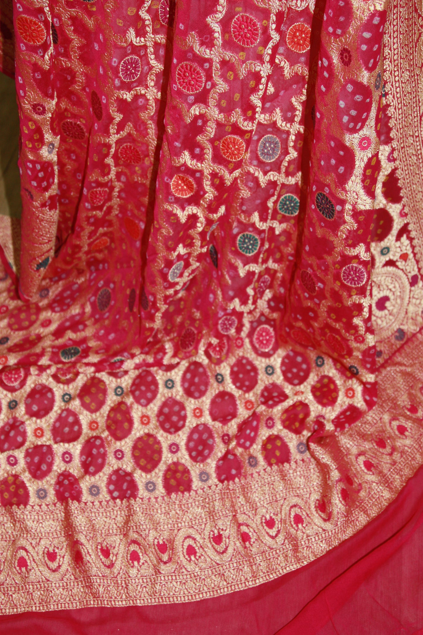Pink Banarasi Georgette Bandhani Dupatta with Meenakari Work