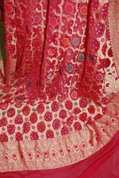 Pink Banarasi Georgette Bandhani Dupatta with Meenakari Work