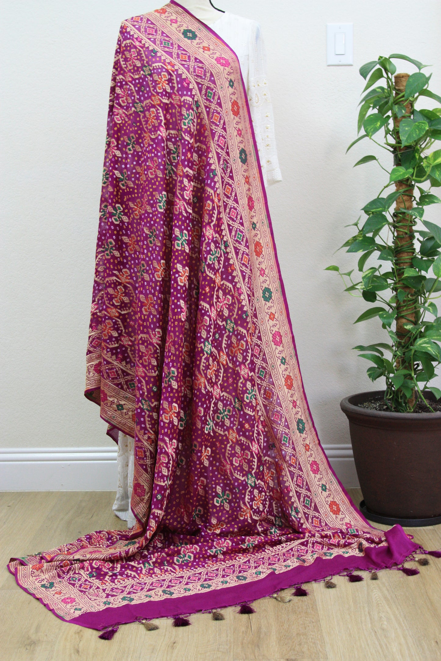 Purple Banarasi Georgette Bandhani Dupatta with Meenakari Work