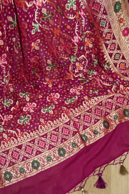 Purple Banarasi Georgette Bandhani Dupatta with Meenakari Work