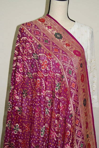 Purple Banarasi Georgette Bandhani Dupatta with Meenakari Work