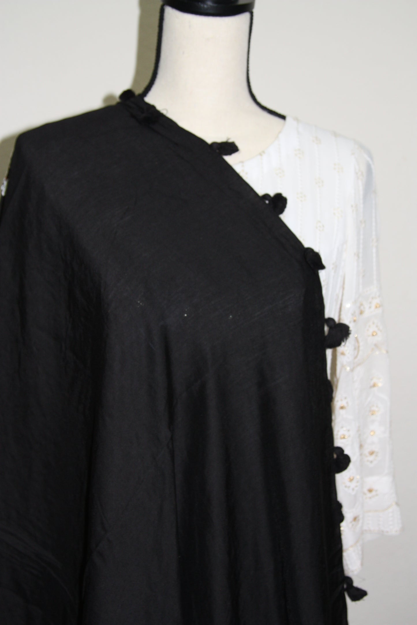 Black Dupatta with Thread Work and Cream Flowers