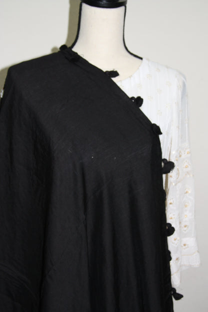 Black Dupatta with Thread Work and Cream Flowers