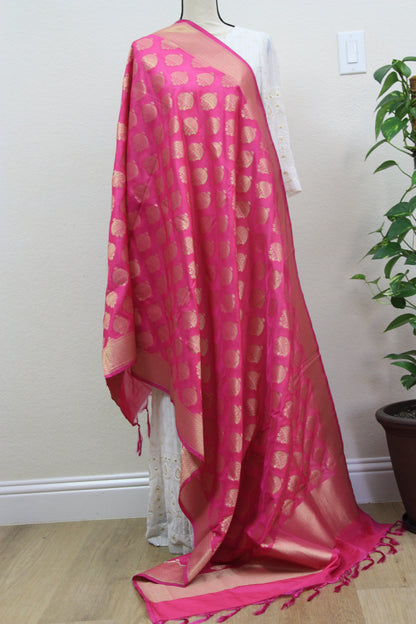 Pink Banarasi Dupatta with Gold Butti