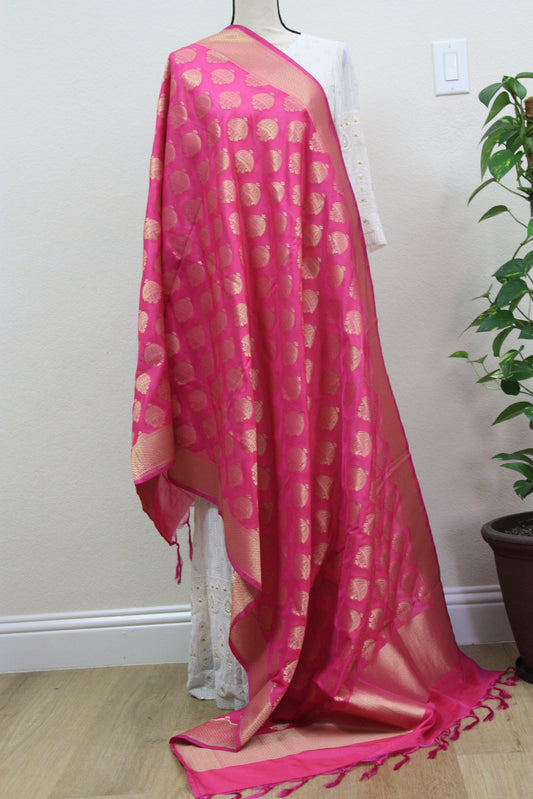Pink Banarasi Dupatta with Gold Butti