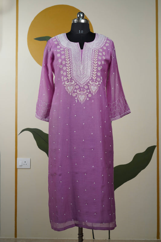 Lilac Cutdana straight Kurta set Dress