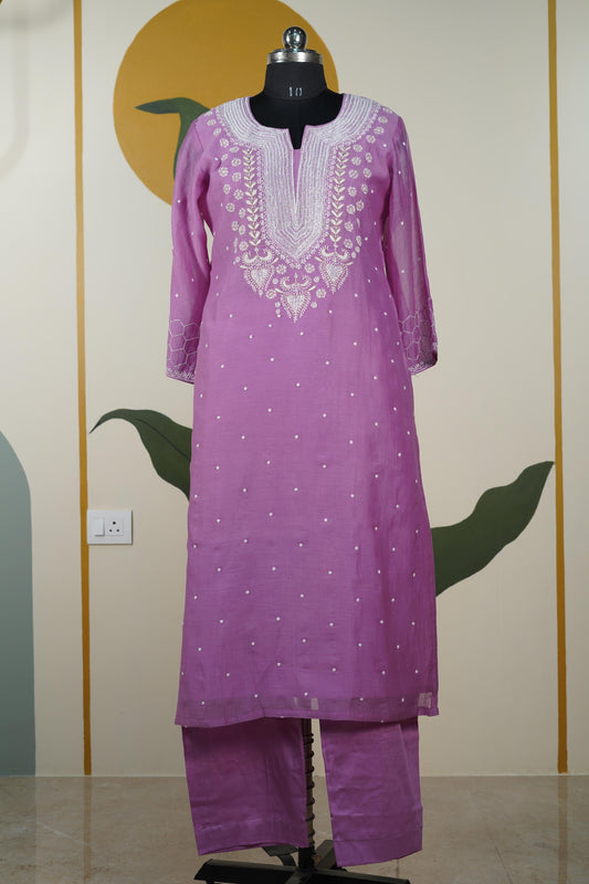 Lilac Cutdana straight Kurta set Dress