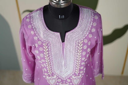 Lilac Cutdana straight Kurta set Dress