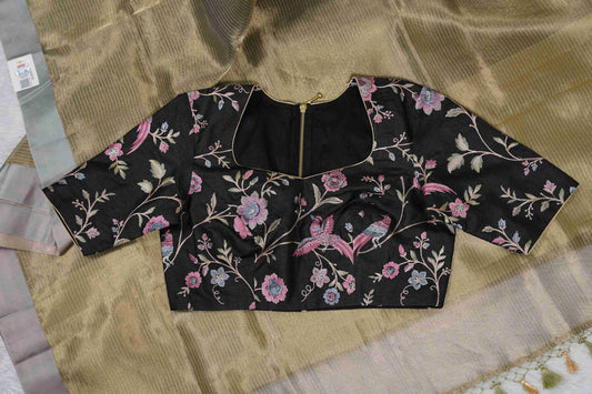 Banaras Tissue with Satin border - grey