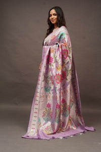 Banarasi Lavender Tussar all over Tissue saree