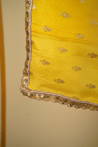 Chinnon Silk buttis saree with floral blouse-Yellow