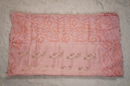 Tussar tissue Saree with a Self-Embroidery Border- Light Pink
