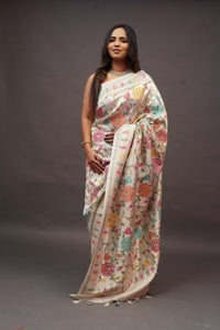 Banarasi Beige Tussar all over Tissue saree
