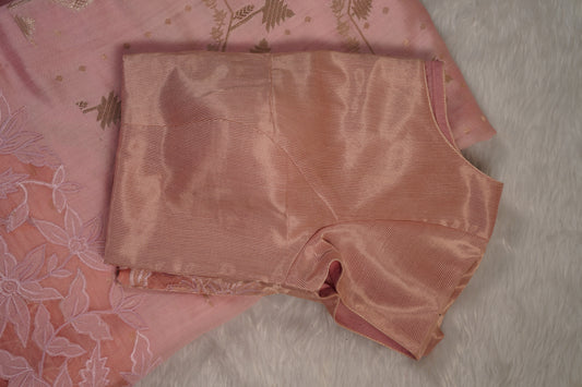 Tussar tissue Saree with a Self-Embroidery Border- Light Pink