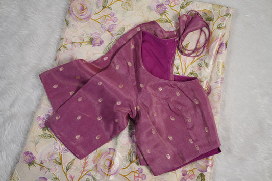 Floral Chinnon saree with butti blouse-Light Pink
