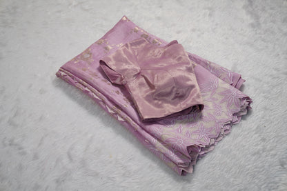 Tussar tissue Saree with a Self-Embroidery Border- Lavender