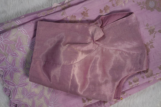 Tussar tissue Saree with a Self-Embroidery Border- Lavender