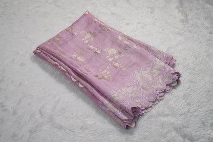 Tussar tissue Saree with a Self-Embroidery Border- Lavender