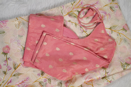 Floral Chinnon saree with butti blouse-Lavender