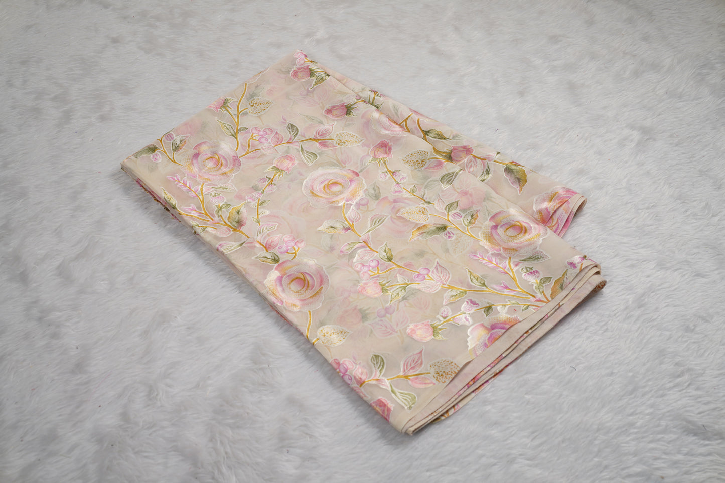 Floral Chinnon saree with butti blouse-Lavender