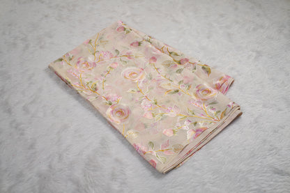 Floral Chinnon saree with butti blouse-Lavender