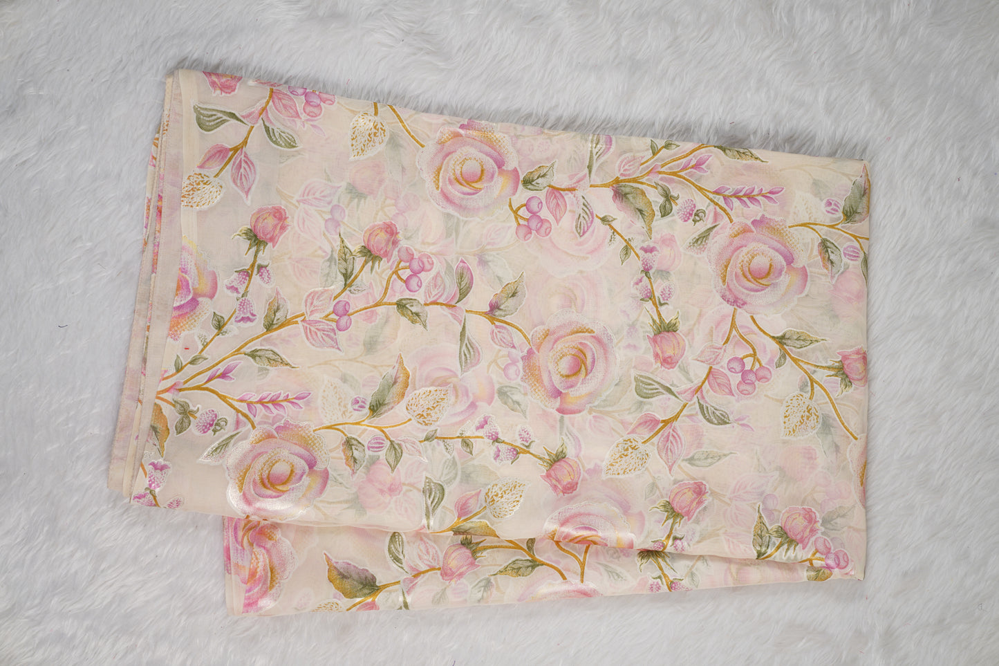 Floral Chinnon saree with butti blouse-Lavender